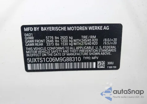 2021 BMW X3 Phev xDrive30E из США, поврежденный, VIN 5UXTS1C06M9G88310